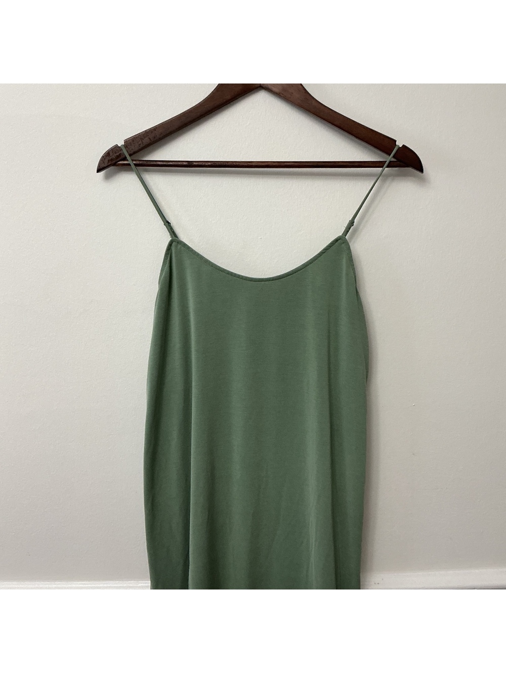 Becool Women's Green Midi Slip Dress with Adjustable Spaghetti Straps, Size M